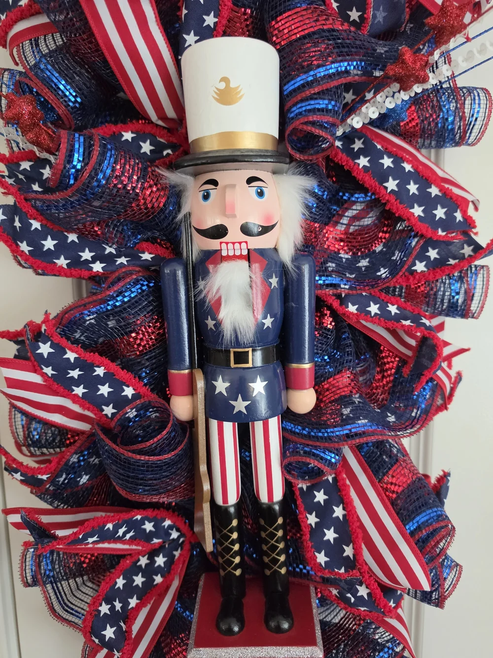 Patriotic Nutcracker Door Decor Wreath - Red, White & Blue